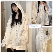 [QUÀ TẶNG LÀ 1 DÂY BUỘC TÓC] Áo Khoác, Áo Hoodie Nữ Gấu Trắng Form Rộng Chất Nỉ Khoá kéo kèm mũ